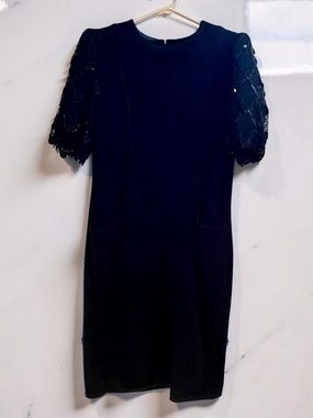 Vintage 1980s Leslie Fay Sequin Puff Sleeve Sweater Dress
